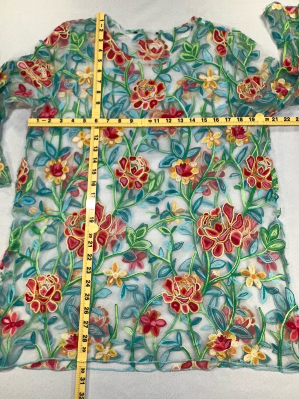 Sheer Floral Embroidered Tunic Oversized Boho Festival Medium Whimsy - Picture 7 of 9